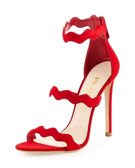 prada suede triple strap wavy sandal rosso|Prada shoes for women.